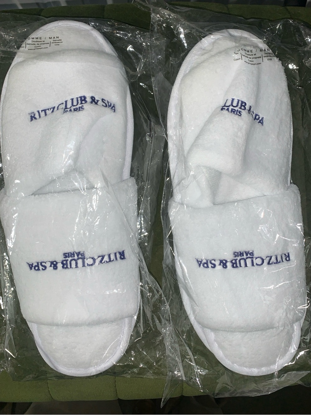 HOTEL RITZ PARIS CLUB SPA EMBROIDERED MENS TERRY SLIPPERS 100% AUTHENTIC NEW